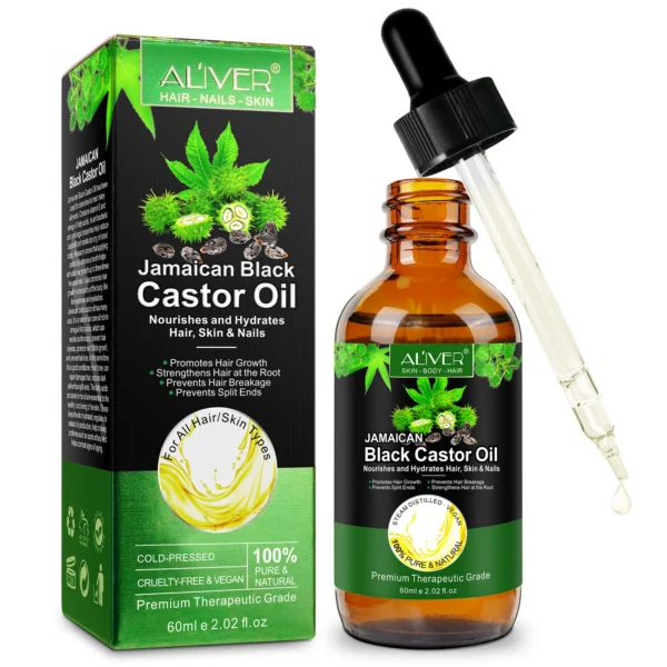 ALIVER 60Ml Pure Jamaican Black Castor Essential Oil Scalp Hair Strengthening Oil Infused Biotin And Encourages Growth Hair Oil - Image 3