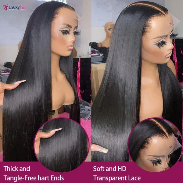 150% Silky Straight Natural Frontal Wig 13x4 Lace Frontal Wigs For Women Brazilian HD Transparent  Lace Front Human Hair Wig - Image 4