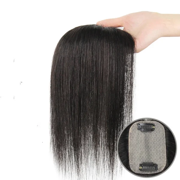 BQ  Remy Wig Silk Base Indian Hair Piece Real Straight Human Hair Topper Women Hairpieces - Image 3