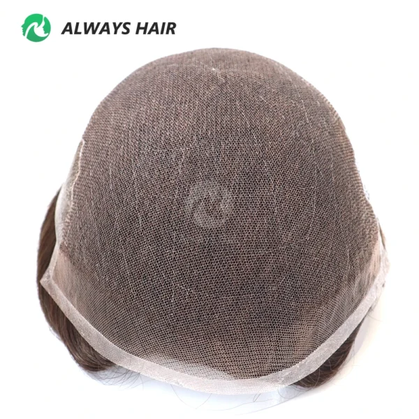 Natural Indian Hair French and PU Q6 Men Toupee Hand Tied Hair Patch for Men - Image 4