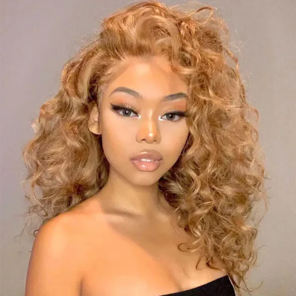 Natural hairline honey blonde color wavy Mongolian 13x4 13x6 kinky curly hair full swiss lace front wigs with baby hair - Image 6