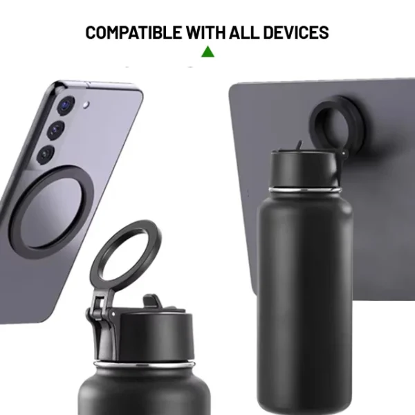 Fonwhy Dropshipping Insulated 32oz Flip Straw Magsafe Magnet Sport Water Bottle Tumbler Cups Mug With Magnetic Cell Phone Holder