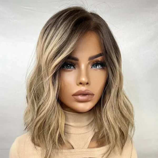 8-14 inches Blonde Highlight Color Body Wave Short Bob Cut Wig Virgin European Cuticle Human Hair Lace Front Wigs For Women - Image 5