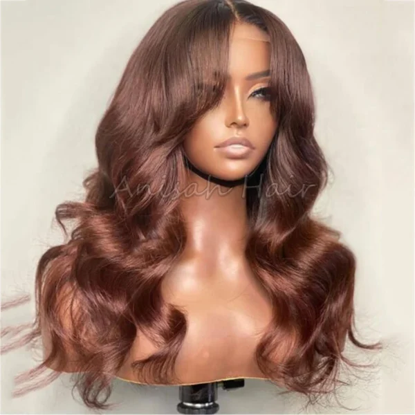 Full Lace Glueless Human Hair Wig Peruvian Raw Virgin Hair Body Wave Swiss Lace Wig Brown Color Lace Front Wigs Human Hair - Image 6