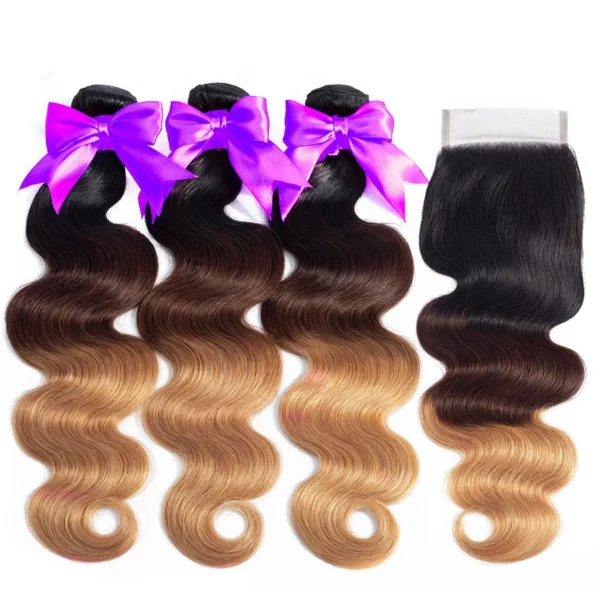 Human Hair Extensions deep curly bundles With Lace Closure 1B/4/27 Ombre body wave european hair brazilian hair bundles - Image 6