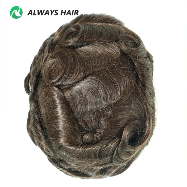 Natural Indian Hair French and PU Q6 Men Toupee Hand Tied Hair Patch for Men - Image 5