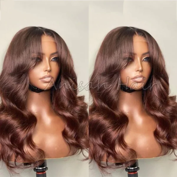 Full Lace Glueless Human Hair Wig Peruvian Raw Virgin Hair Body Wave Swiss Lace Wig Brown Color Lace Front Wigs Human Hair - Image 2