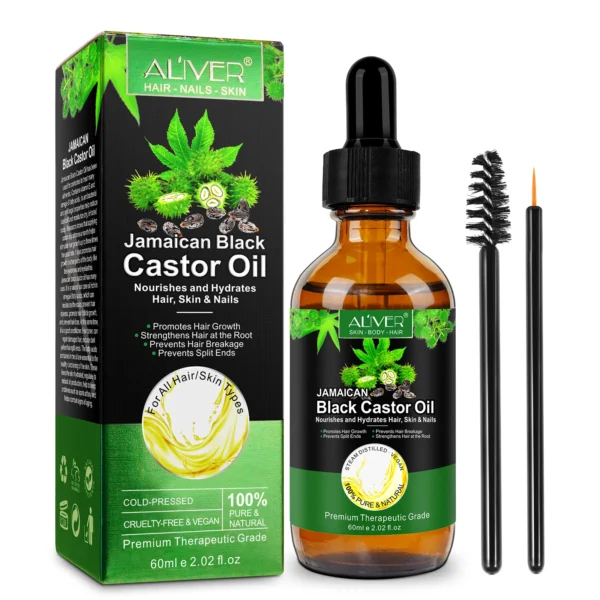 ALIVER 60Ml Pure Jamaican Black Castor Essential Oil Scalp Hair Strengthening Oil Infused Biotin And Encourages Growth Hair Oil - Image 5