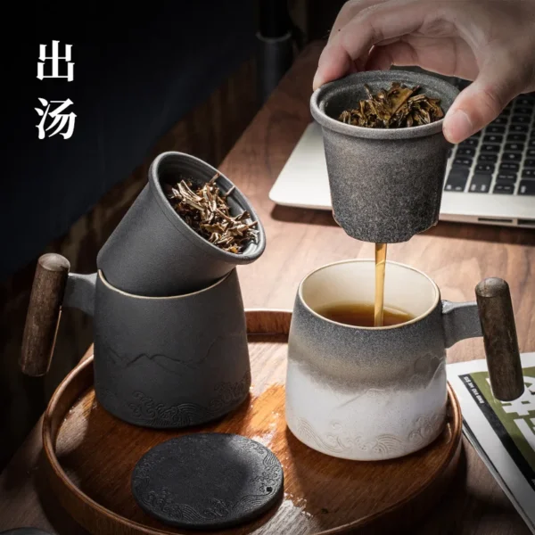 High Mountain Strainer Tea Brewing Cup Shanhai Cup Ceramic Mug With Lid Large Capacity Tea Cup Household