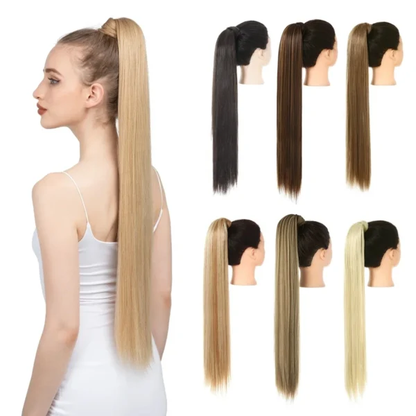 Wholesale SARLA 32 Inch Synthetic fiber Long Straight Clip In Hair Wrap Around Ponytail Extensions Wig For White Women - Image 6