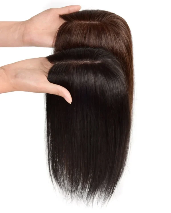 BQ  Remy Wig Silk Base Indian Hair Piece Real Straight Human Hair Topper Women Hairpieces - Image 6