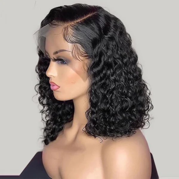 8-14inch 10A Indian Water Wave Bob 13*4 Frontal Human Hair Lace Wig Short Hair Charismatic Younger Curly Hairstyles - Image 6