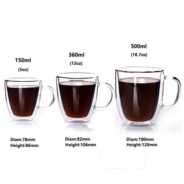 150ml 250ml 350ml 450ml High Borosilicate Double Wall Glass Coffee Cup Mug With Glass Handle - Image 5