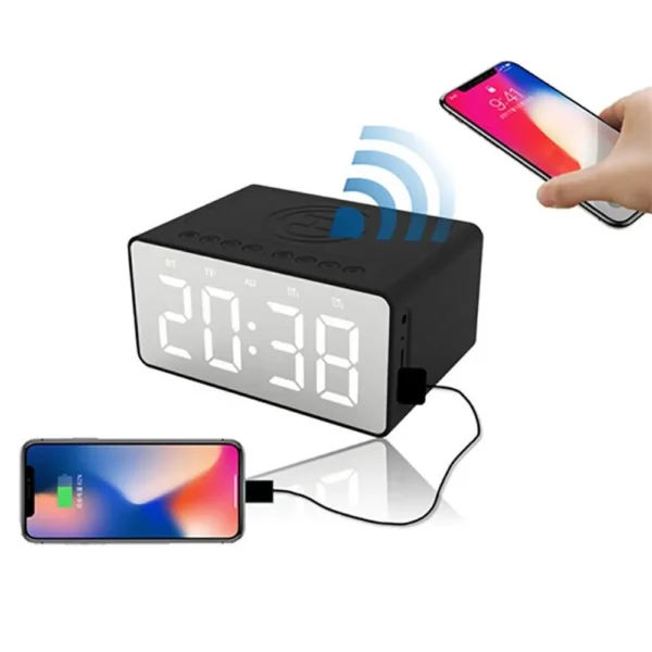 Wireless Charging Alarm Clock FM Radio Bluetooths Speaker with Microphone