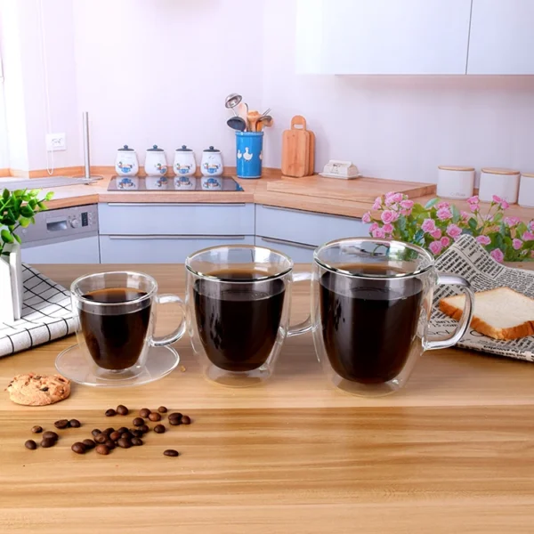 150ml 250ml 350ml 450ml High Borosilicate Double Wall Glass Coffee Cup Mug With Glass Handle - Image 4