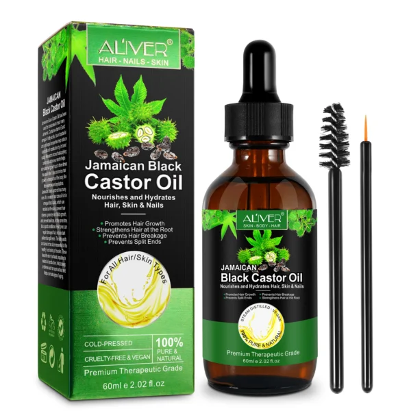 ALIVER 60Ml Pure Jamaican Black Castor Essential Oil Scalp Hair Strengthening Oil Infused Biotin And Encourages Growth Hair Oil - Image 6