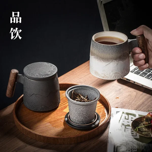 High Mountain Strainer Tea Brewing Cup Shanhai Cup Ceramic Mug With Lid Large Capacity Tea Cup Household - Image 3