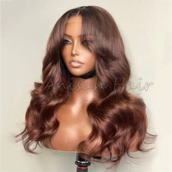 Full Lace Glueless Human Hair Wig Peruvian Raw Virgin Hair Body Wave Swiss Lace Wig Brown Color Lace Front Wigs Human Hair