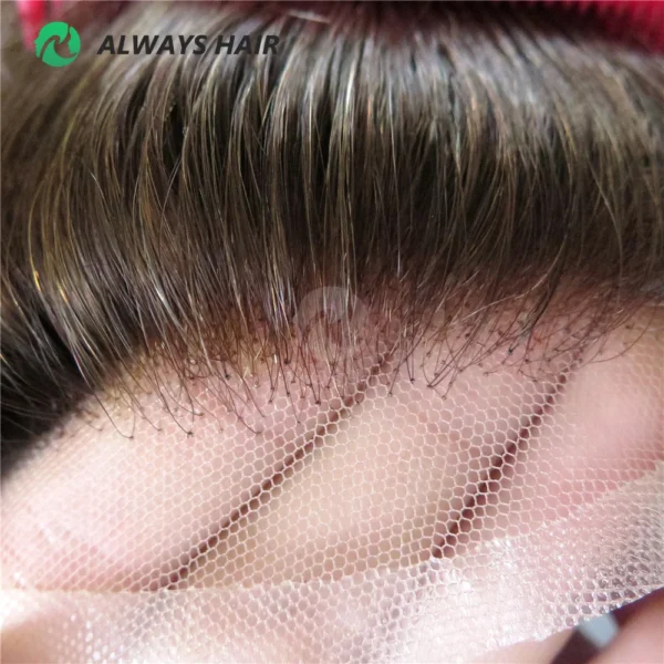 Natural Indian Hair French and PU Q6 Men Toupee Hand Tied Hair Patch for Men - Image 2