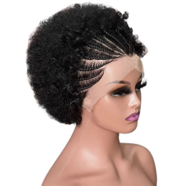 Weiqi Hair Cheap braid hair front Perruque Short Pixie Cut Wig Natural Black 13x4 full frontal afro pixie wig For black Women - Image 4