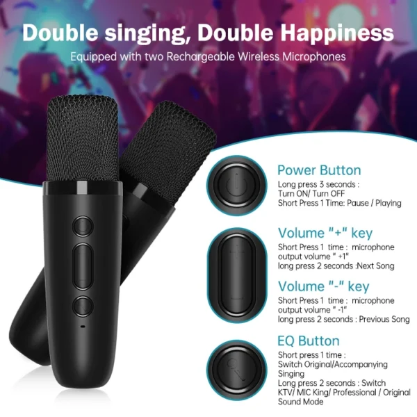 QM1 2024 Wireless Bluetooth Karaoke Speakers Outdoor Audio Player With Microphones For Kids - Image 3